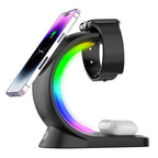 3-in-1 Magnetic Wireless Charging Station with Ambient Light for Phone, Watch & Earbuds