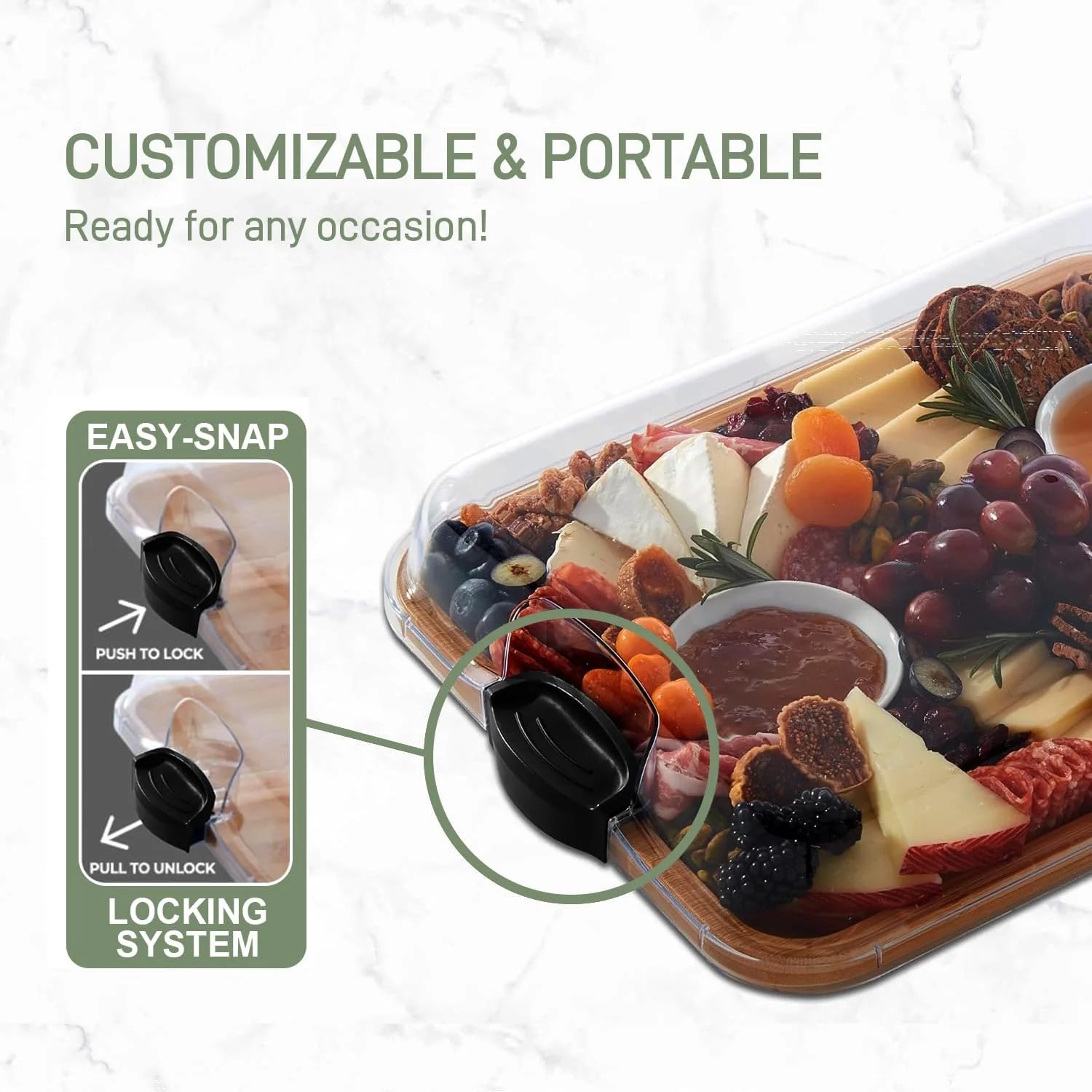 Savorya™ Bamboo Charcuterie & Serving Board with Fresh-Lock Clear Lid