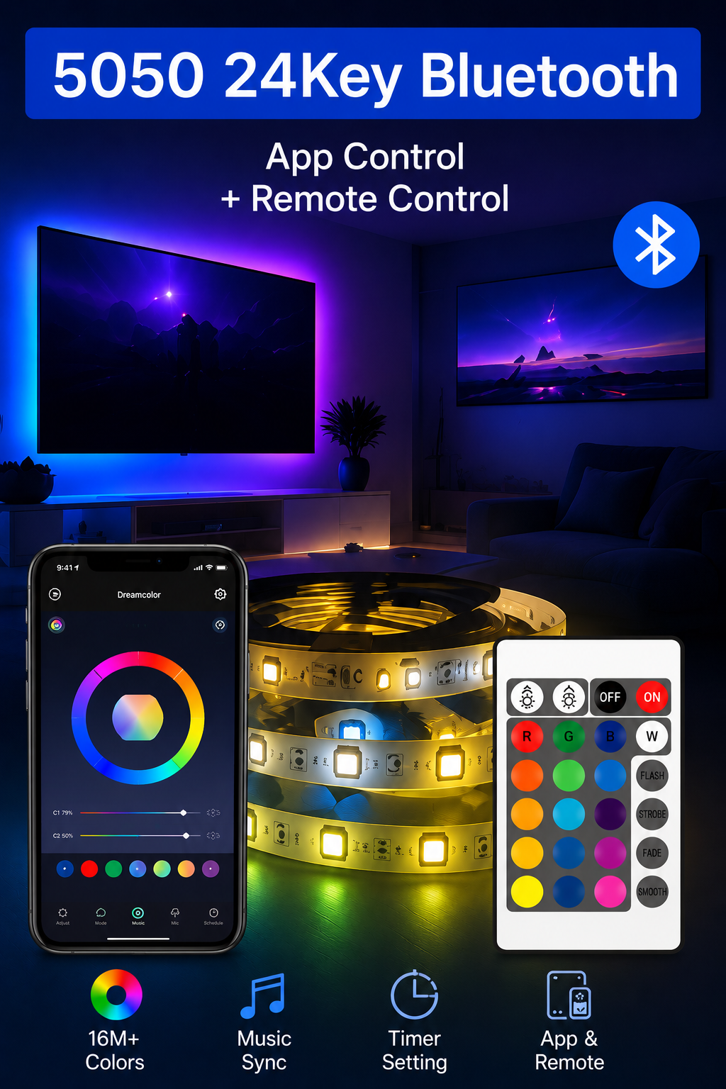 Bluetooth-Controlled LED Accent Lighting