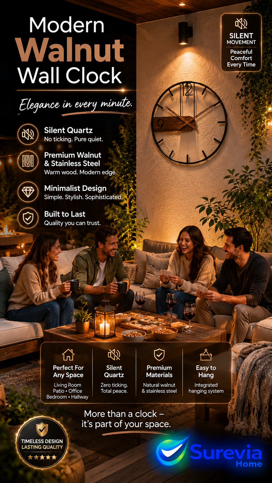 Modern Walnut Wall Clock