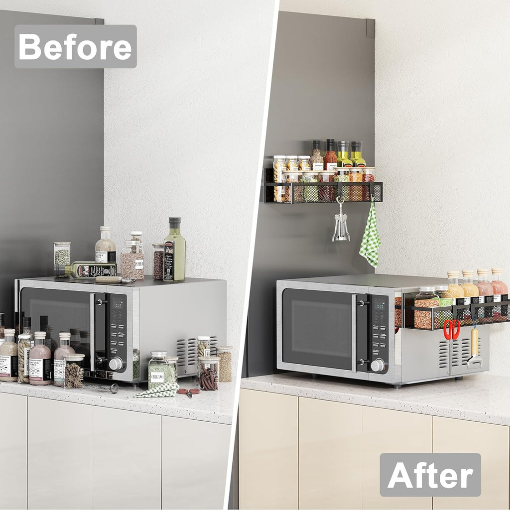 Magnetic Spice Rack for Refrigerator,  2 Pack Magnetic Shelf, Fridge Magnet Organizer with Moveable 4 Hooks, Magnetic Fridge Shelf for Kitchen Organization and Storage (2 Pack)