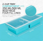 Silicone Freezer Tray with Lid-Soup Freezer Container Molds-2-Cup Extra Large Ice Cube Tray-Makes 4 Perfect 500Ml Portions Cubes, for Freezing Soup,Stews,Sauces.Oven&Dishwasher-Safe(2-Pack)