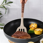 Luxury Silicone Kitchen Utensil Set with Copper & Wood Handles