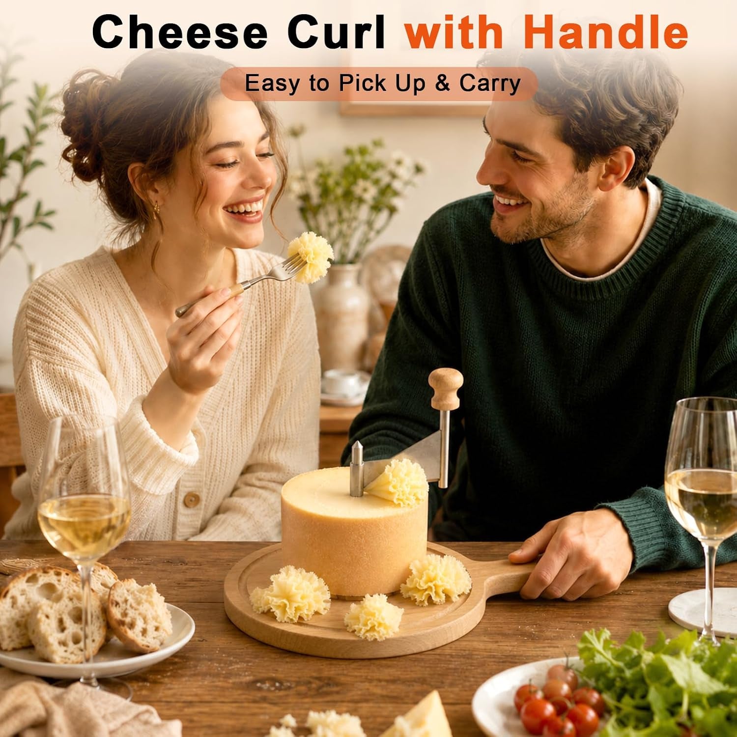 Wooden Cheese Wheel Cutter, Stainless Steel round Cheese Curler Slicer Maker Shaver with Handle Kitchen Accessories for Butter Chocolate Home Restaurants Cafes Bakery