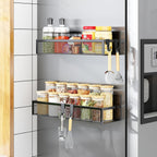 Magnetic Spice Rack for Refrigerator,  2 Pack Magnetic Shelf, Fridge Magnet Organizer with Moveable 4 Hooks, Magnetic Fridge Shelf for Kitchen Organization and Storage (2 Pack)