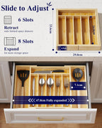 Silverware Organizer - Expandable Bamboo Kitchen Drawer Organizer, Adjustable Cutlery Tray for Kitchen Storage & Organisation, Large