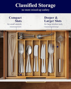 Silverware Organizer - Expandable Bamboo Kitchen Drawer Organizer, Adjustable Cutlery Tray for Kitchen Storage & Organisation, Large