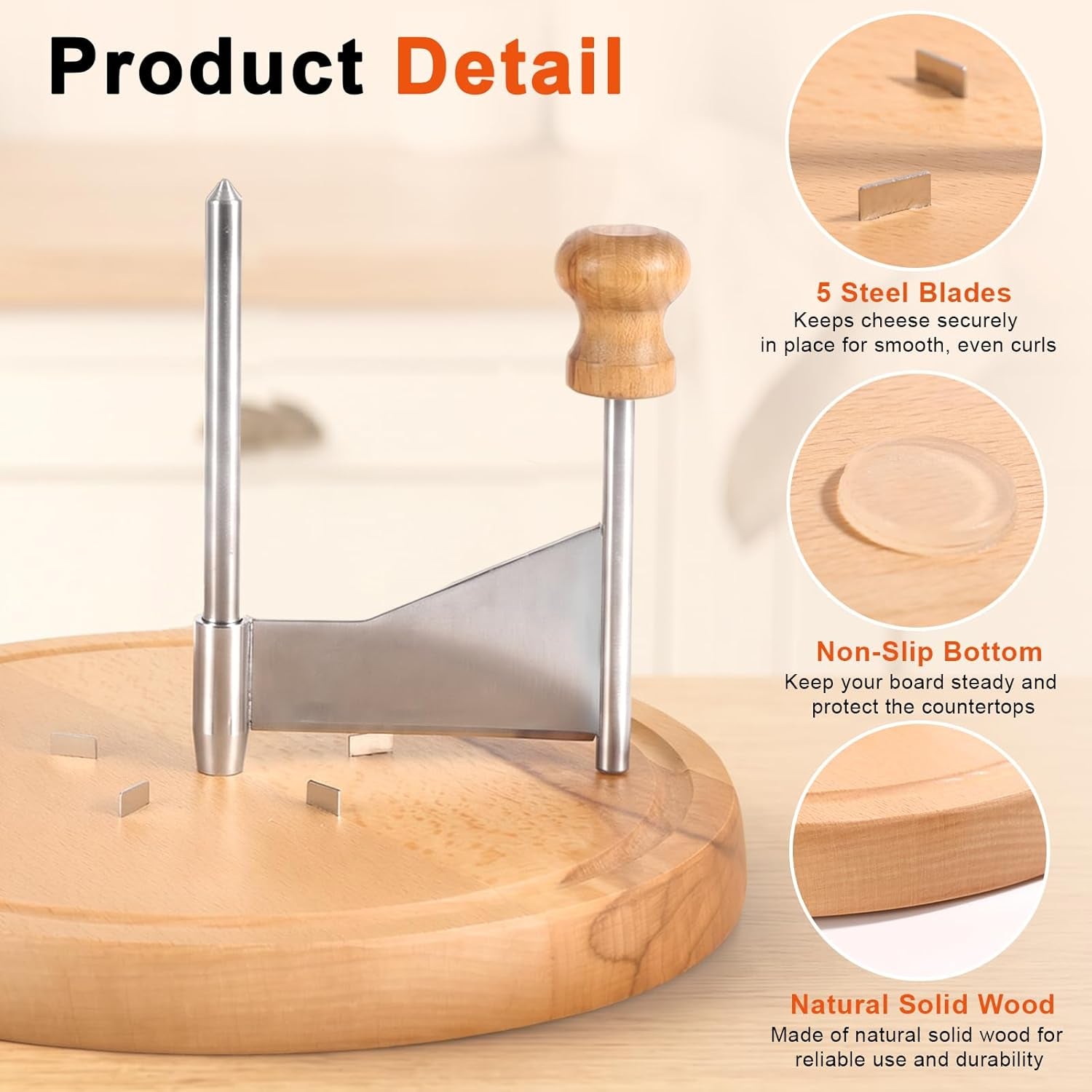 Wooden Cheese Wheel Cutter, Stainless Steel round Cheese Curler Slicer Maker Shaver with Handle Kitchen Accessories for Butter Chocolate Home Restaurants Cafes Bakery