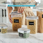 Airtight Food Storage Containers with Lids,  24 Pcs Plastic Kitchen and Pantry Organization Canisters for Cereal, Dry Food, Flour and Sugar, Includes 24 Labels，Black