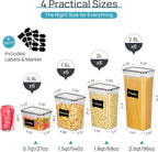 Airtight Food Storage Containers with Lids,  24 Pcs Plastic Kitchen and Pantry Organization Canisters for Cereal, Dry Food, Flour and Sugar, Includes 24 Labels，Black