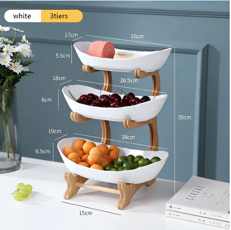 HarvestNest 3-Tier Wooden Fruit Basket Stand with Bowls