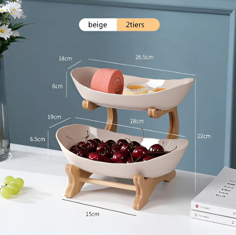 HarvestNest 3-Tier Wooden Fruit Basket Stand with Bowls