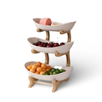 HarvestNest 3-Tier Wooden Fruit Basket Stand with Bowls