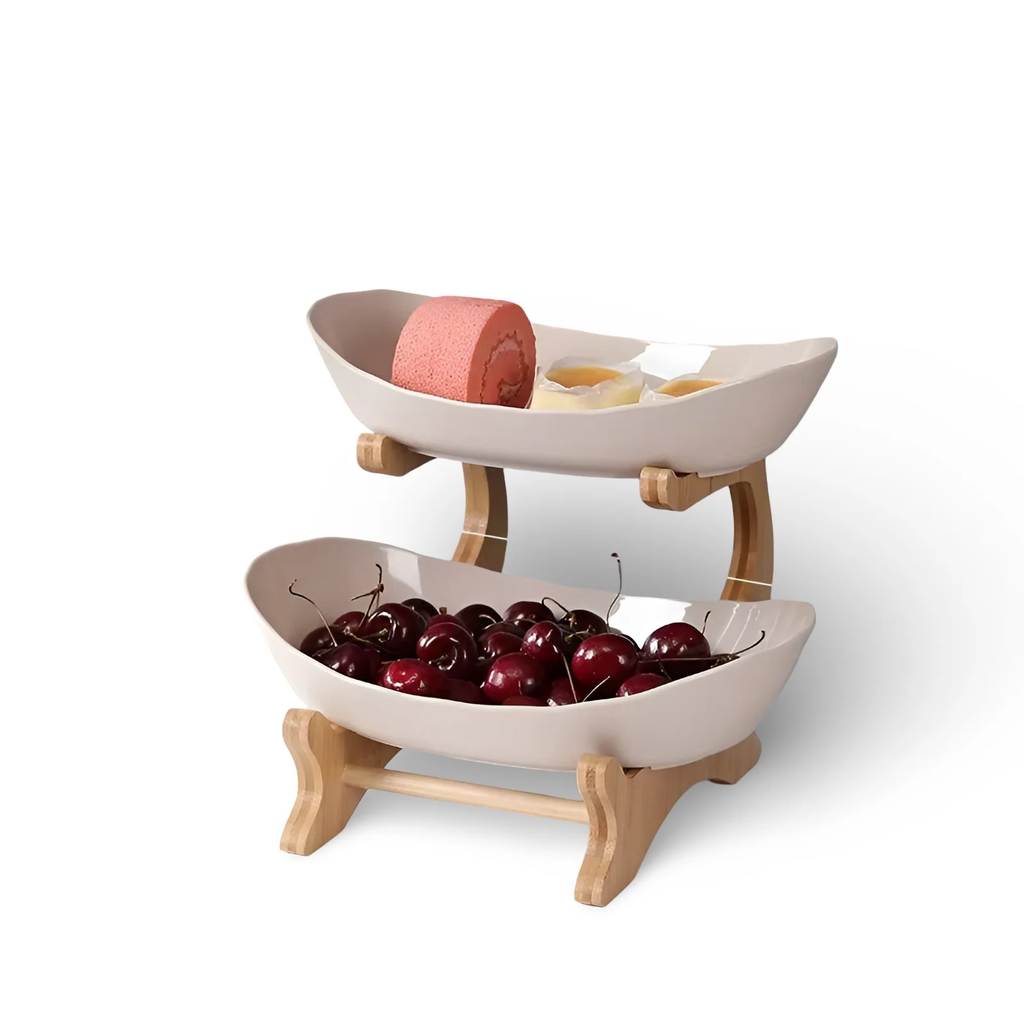 HarvestNest 3-Tier Wooden Fruit Basket Stand with Bowls
