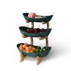HarvestNest 3-Tier Wooden Fruit Basket Stand with Bowls