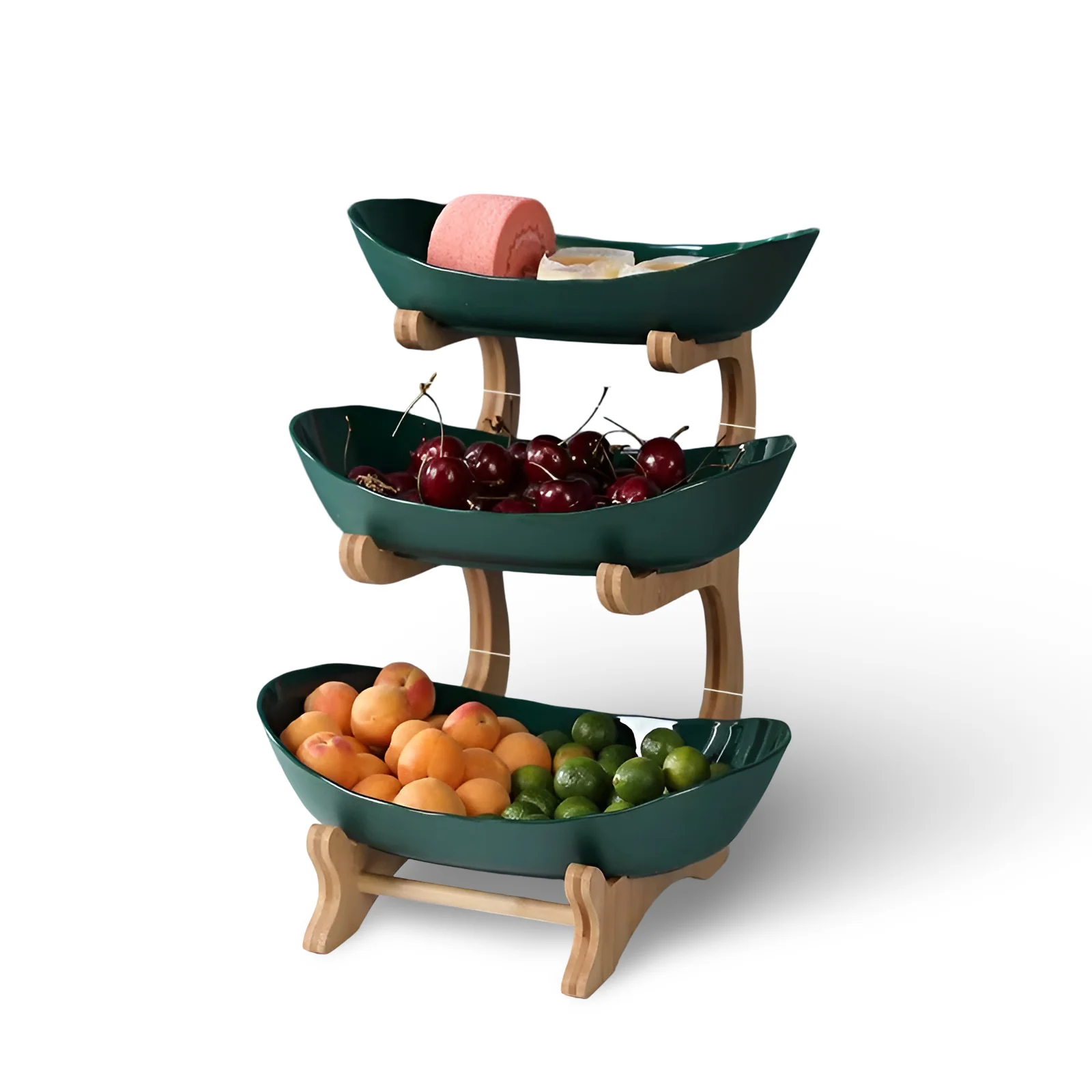 HarvestNest 3-Tier Wooden Fruit Basket Stand with Bowls