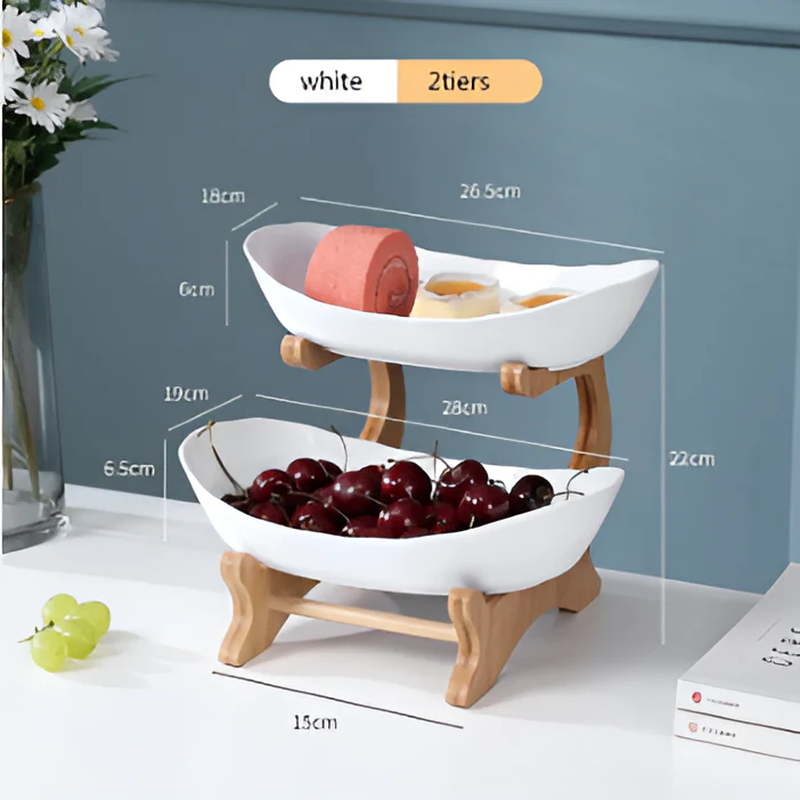HarvestNest 3-Tier Wooden Fruit Basket Stand with Bowls