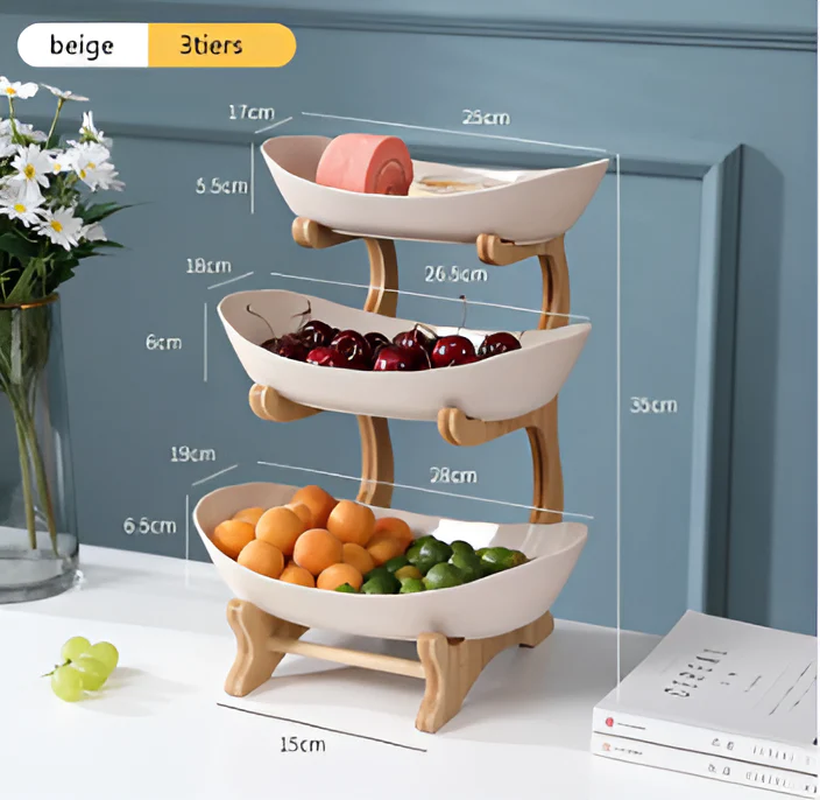 HarvestNest 3-Tier Wooden Fruit Basket Stand with Bowls