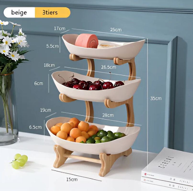 HarvestNest 3-Tier Wooden Fruit Basket Stand with Bowls