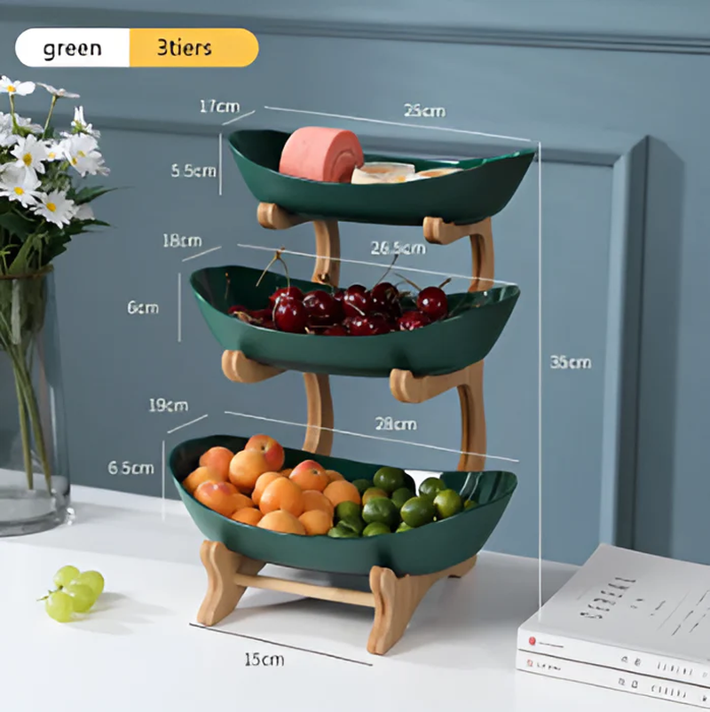 HarvestNest 3-Tier Wooden Fruit Basket Stand with Bowls