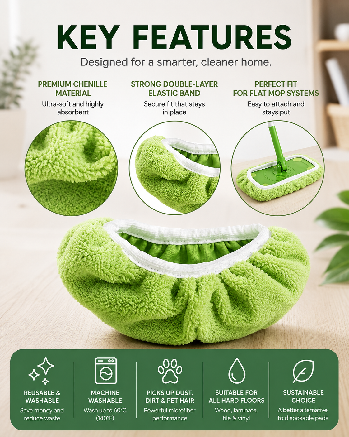 SmartMop Reusable Microfiber Mop Pads