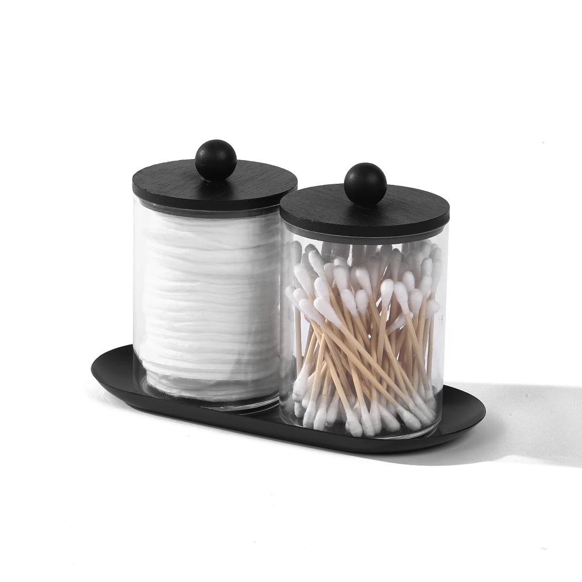 2 Pack Qtip Holder Dispenser with Tray Bathroom Jar Storage Organization Acrylic Apothecary Jars Canisters for Cotton Ball Qtip