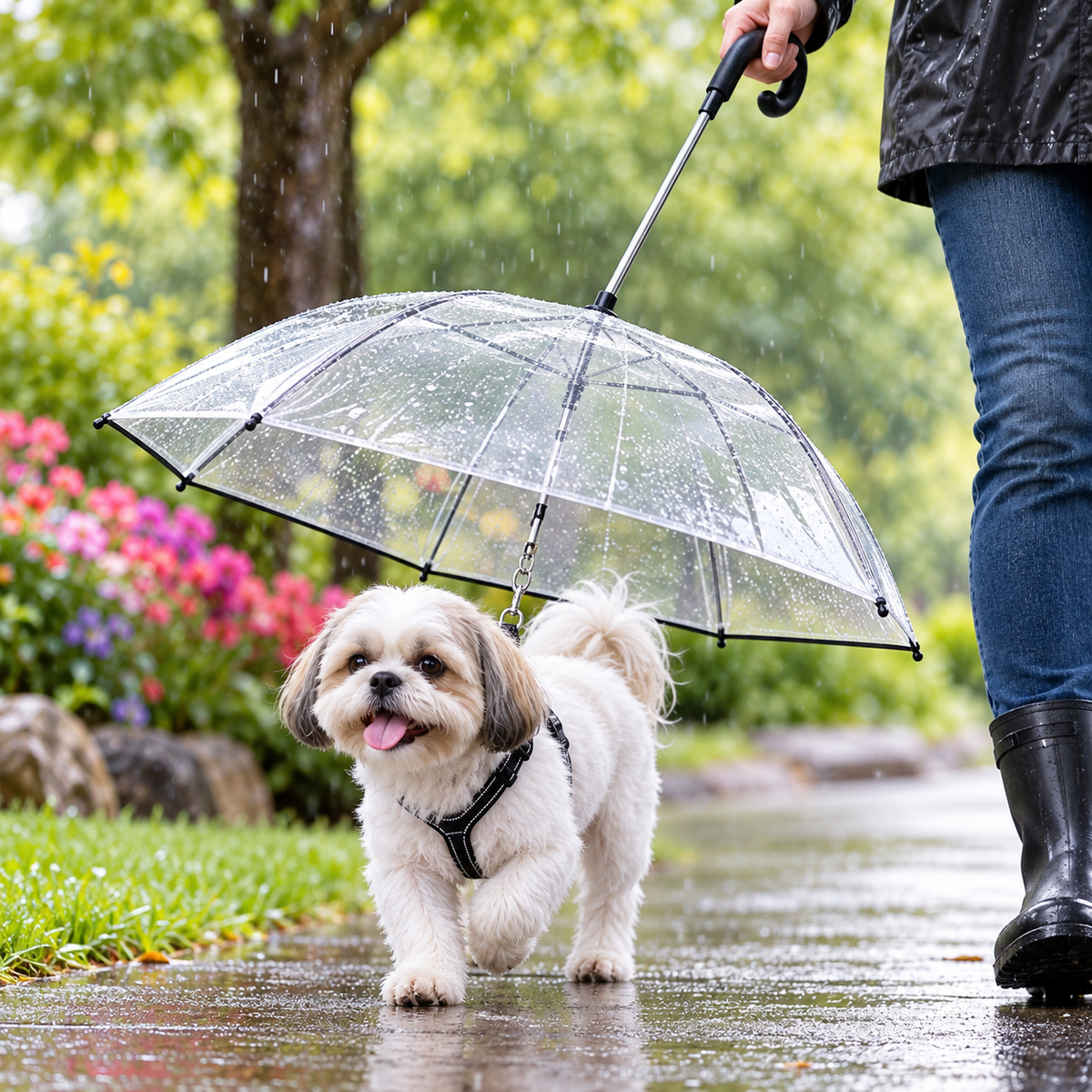 Transparent Pet Umbrella with Adjustable Leash