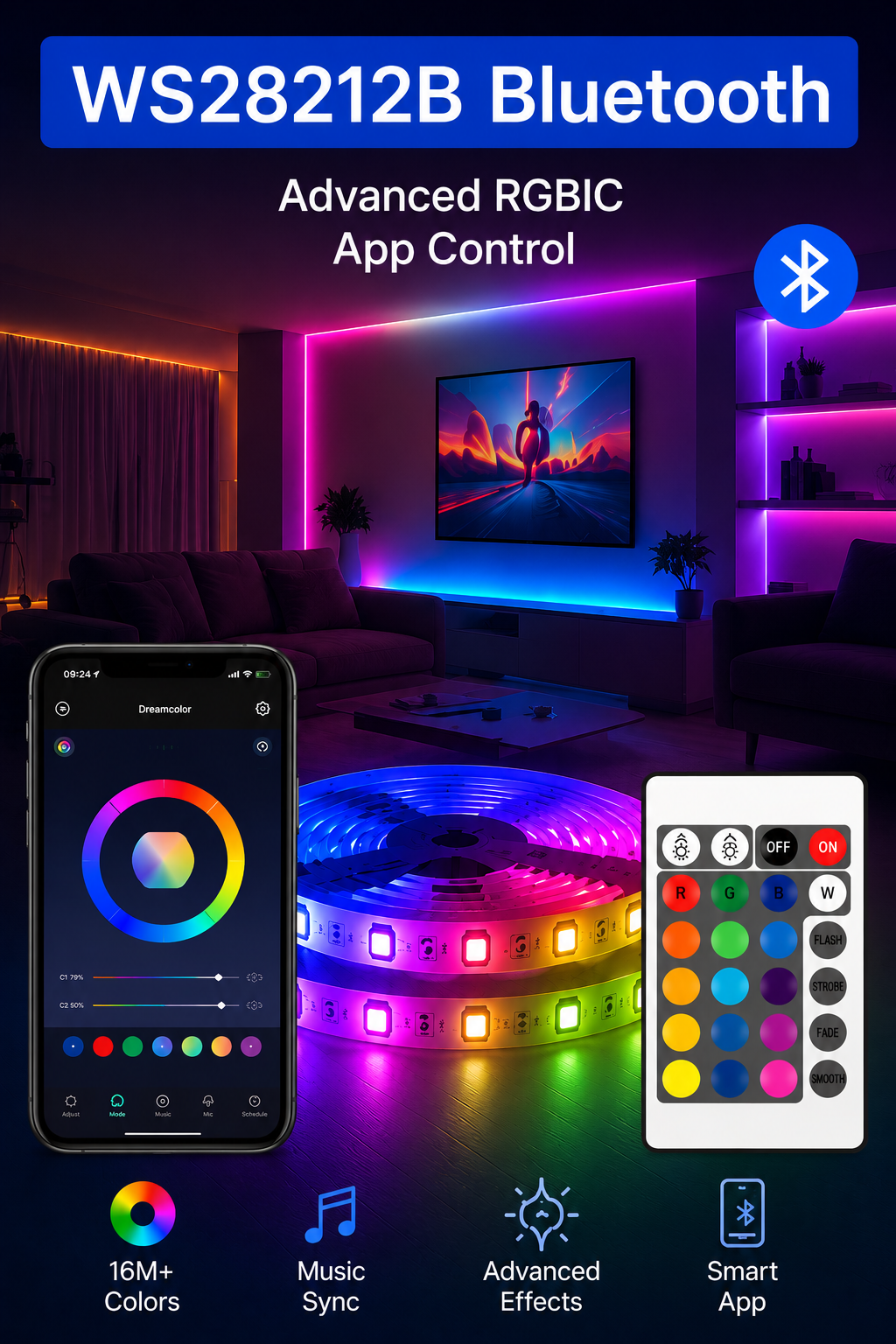 Bluetooth-Controlled LED Accent Lighting