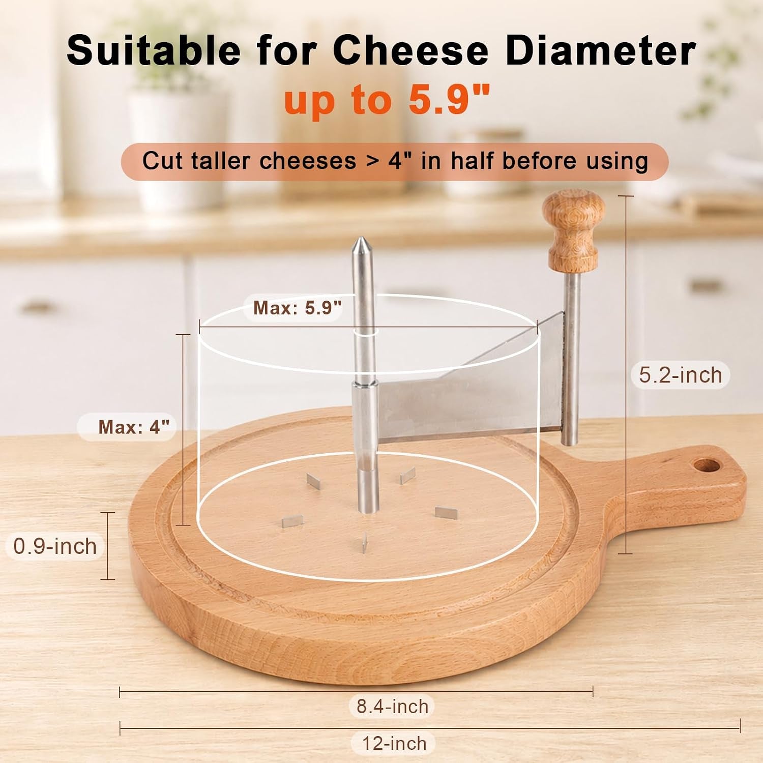 Wooden Cheese Wheel Cutter, Stainless Steel round Cheese Curler Slicer Maker Shaver with Handle Kitchen Accessories for Butter Chocolate Home Restaurants Cafes Bakery