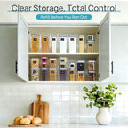 Airtight Food Storage Containers with Lids,  24 Pcs Plastic Kitchen and Pantry Organization Canisters for Cereal, Dry Food, Flour and Sugar, Includes 24 Labels，Black
