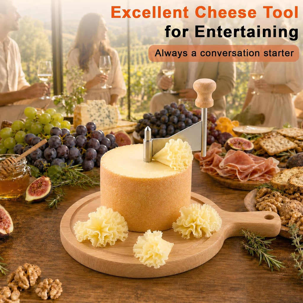 Wooden Cheese Wheel Cutter, Stainless Steel round Cheese Curler Slicer Maker Shaver with Handle Kitchen Accessories for Butter Chocolate Home Restaurants Cafes Bakery
