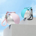 Two menstrual cups with carrying cases on a blue sky background