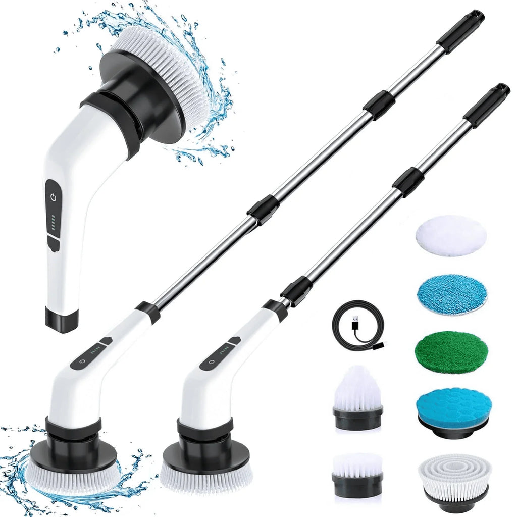 Cordless Spin Scrubber with 8 Brush Heads & Long Handle
