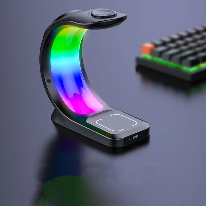 3-in-1 Magnetic Wireless Charging Station with Ambient Light for Phone, Watch & Earbuds