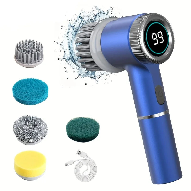 Electric Turbo Cleaning Scrubber Brush Shown with accessories