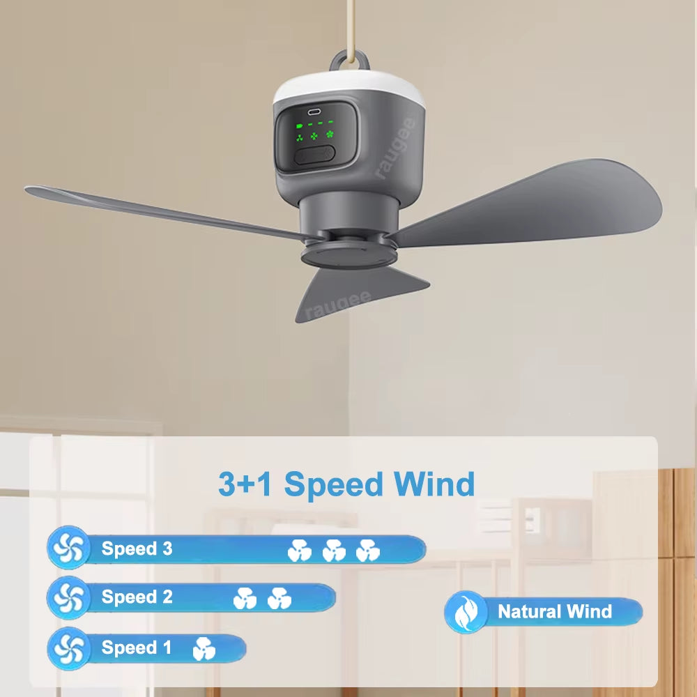12000Mah Portable Ceiling Fans Outdoor Camping Fan Tent Air Circulator Cooler Rechargeable Electric Fan Remote Control LED Light