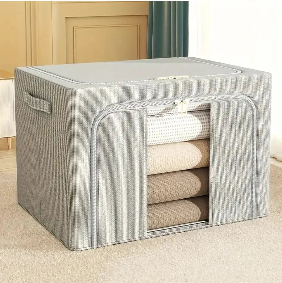 Foldable Linen Storage Cubes on carpet in bedroom