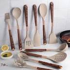 Silicone Kitchen Utensil Set with Copper & Wood Handles