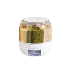 360° Rotating Dry Food Organizer for Rice, Grains & Cereal with various dry goods inside
