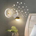Starry Sky Projection Night Light mounted on wall in bedroom projecting stars on wall