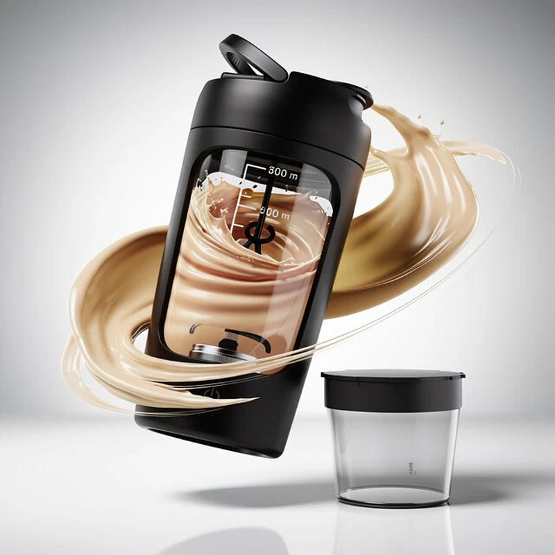 USB Rechargeable Protein Shake Mixer in black on counter