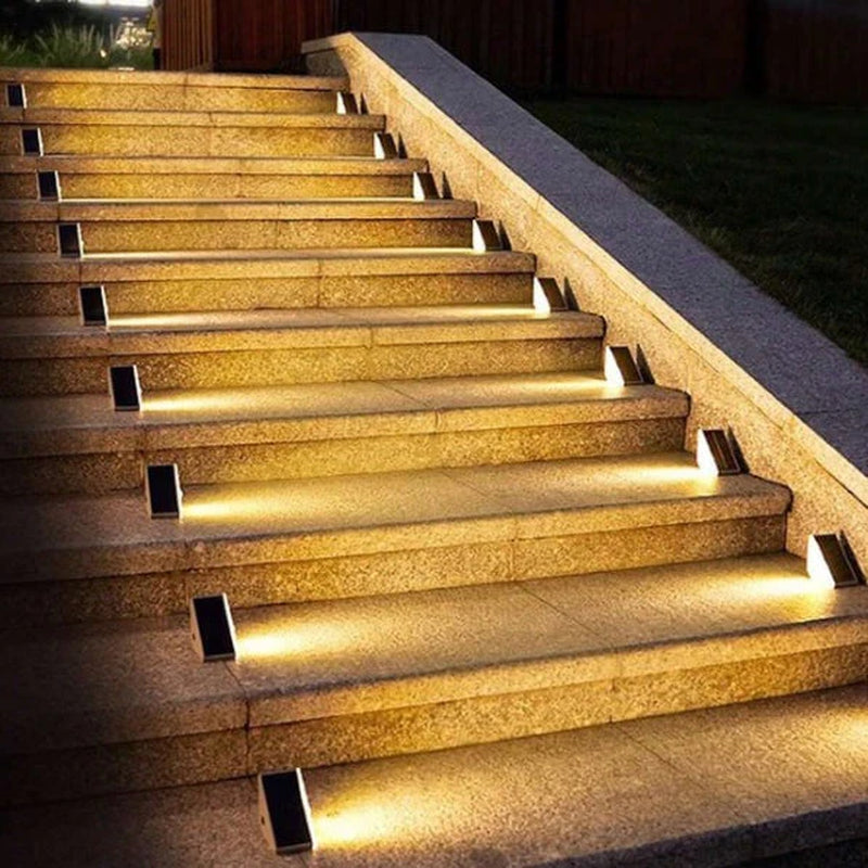 Modern Solar Stair Lights – Waterproof Outdoor LED Step Lighting shown on stairs at night